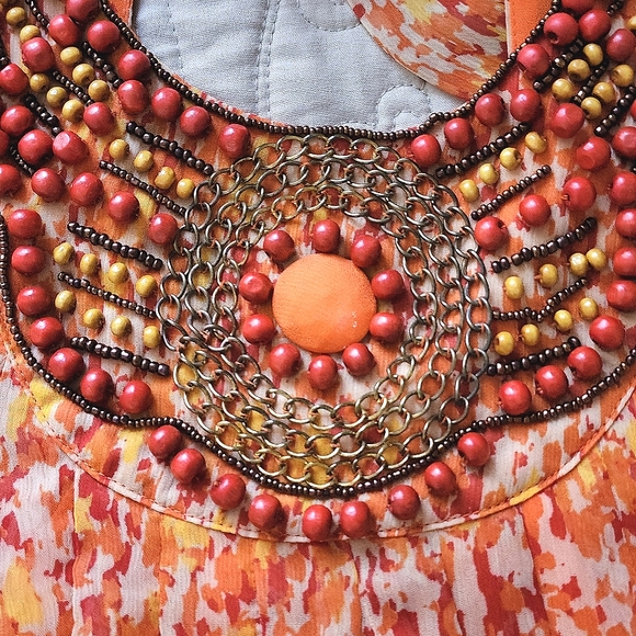 Eci New York halter top orange yellow beads embellish - Picture 6 of 7